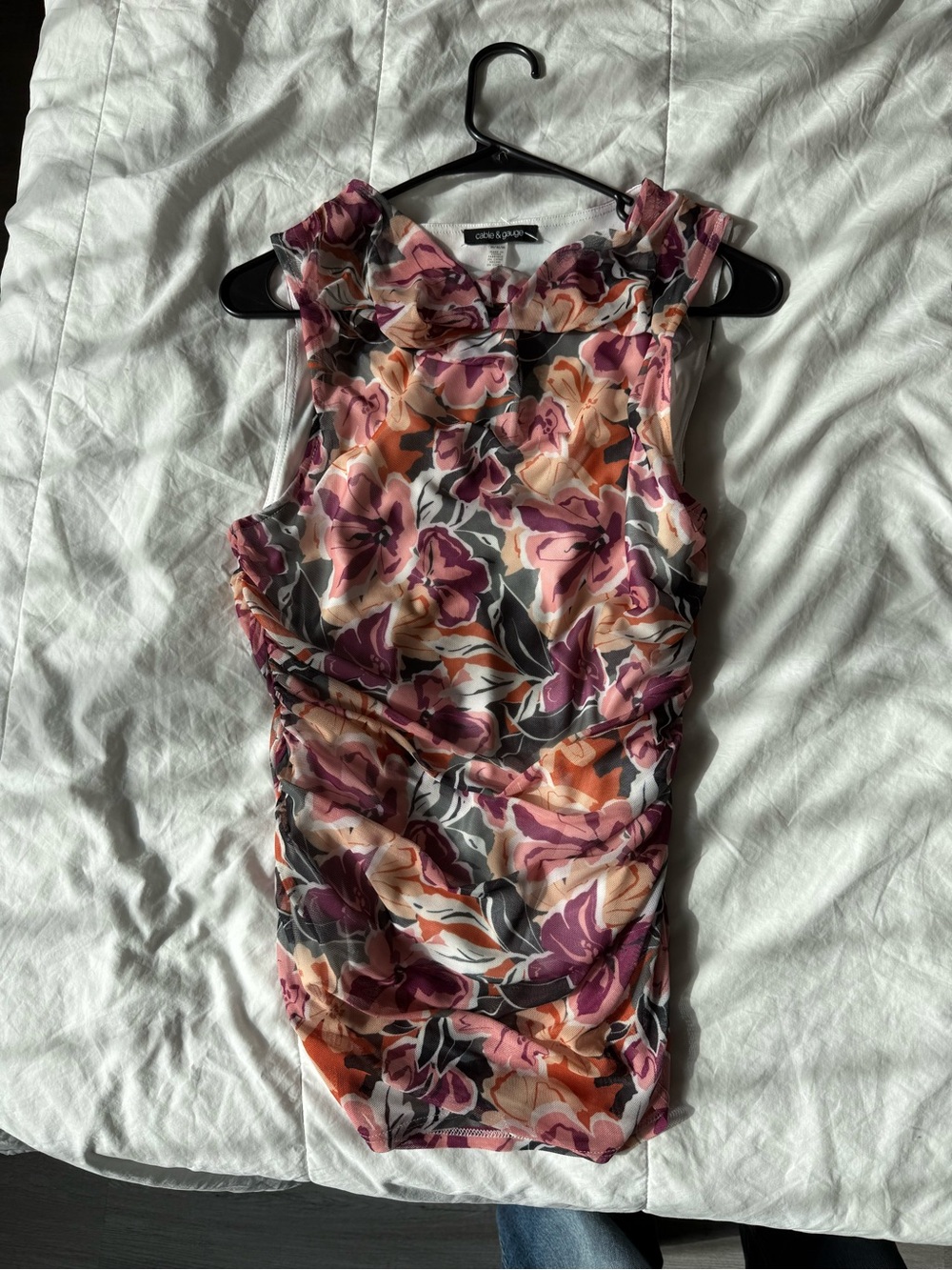 Ann Taylor Sleeveless Floral Sheath Top in Pink, Purple, Orange and Cream